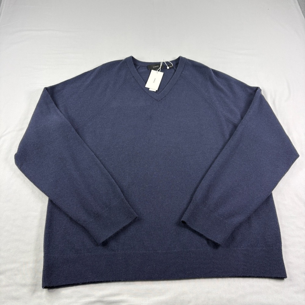 Vince Sweater Mens XL Blue Wool Cashmere Blend V-Neck Pullover Knit Stretch NEW